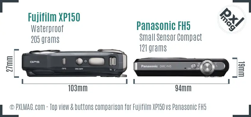 Fujifilm XP150 vs Panasonic FH5 top view buttons comparison