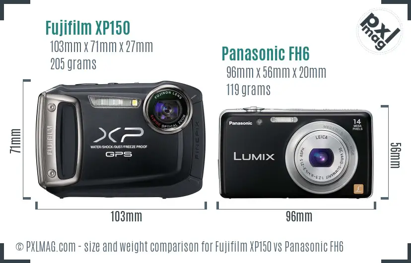 Fujifilm XP150 vs Panasonic FH6 size comparison