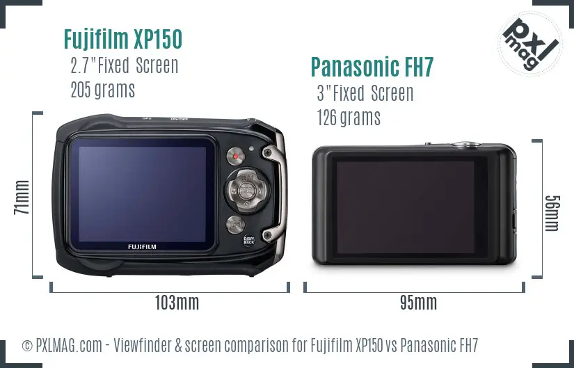 Fujifilm XP150 vs Panasonic FH7 Screen and Viewfinder comparison