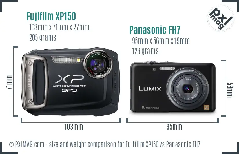 Fujifilm XP150 vs Panasonic FH7 size comparison