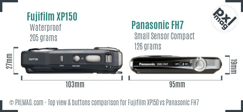 Fujifilm XP150 vs Panasonic FH7 top view buttons comparison