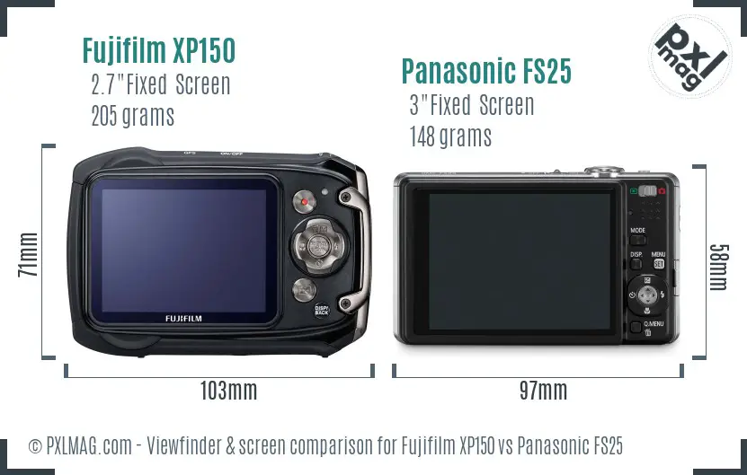 Fujifilm XP150 vs Panasonic FS25 Screen and Viewfinder comparison