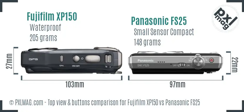 Fujifilm XP150 vs Panasonic FS25 top view buttons comparison