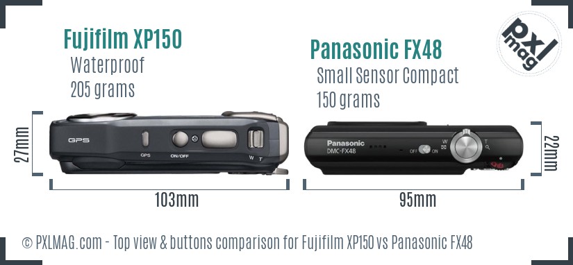 Fujifilm XP150 vs Panasonic FX48 top view buttons comparison