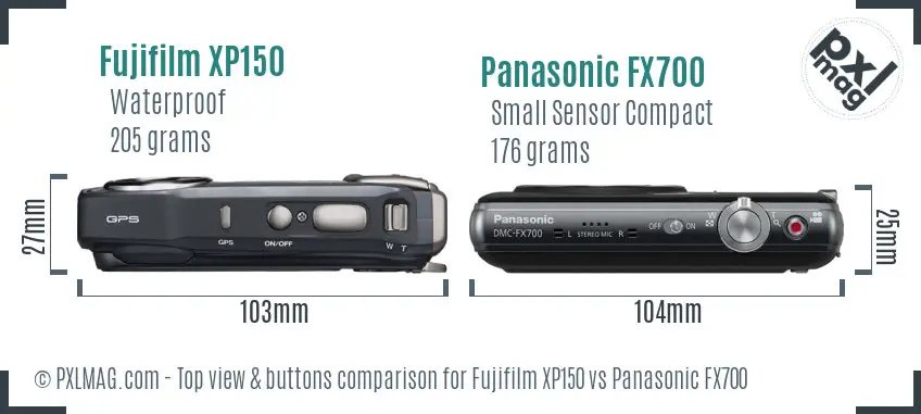Fujifilm XP150 vs Panasonic FX700 top view buttons comparison Fujifilm XP150 vs Panasonic FX700 top view buttons comparison