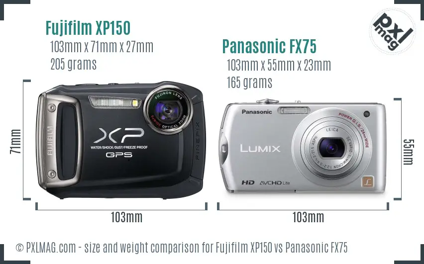 Fujifilm XP150 vs Panasonic FX75 size comparison