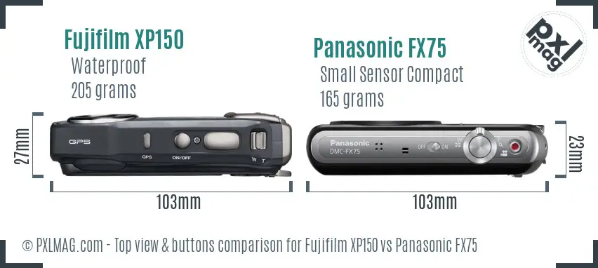 Fujifilm XP150 vs Panasonic FX75 top view buttons comparison
