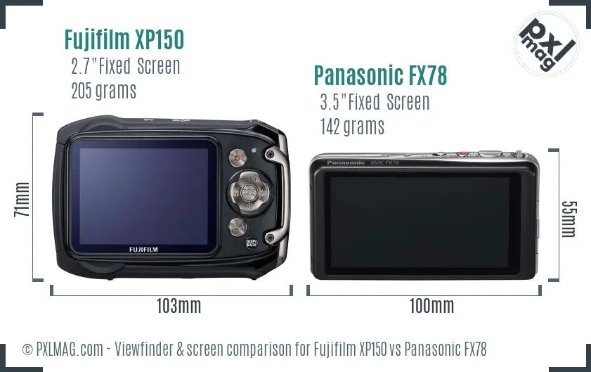 Fujifilm XP150 vs Panasonic FX78 Screen and Viewfinder comparison Fujifilm XP150 vs Panasonic FX78 Screen and Viewfinder comparison