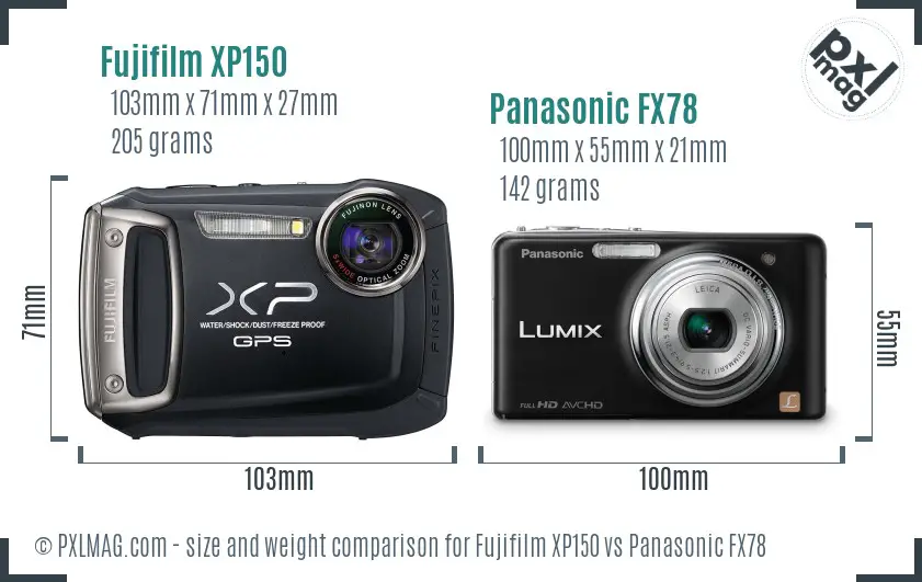 Fujifilm XP150 vs Panasonic FX78 size comparison Fujifilm XP150 vs Panasonic FX78 size comparison