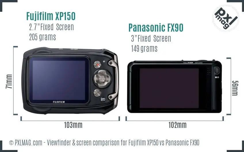 Fujifilm XP150 vs Panasonic FX90 Screen and Viewfinder comparison