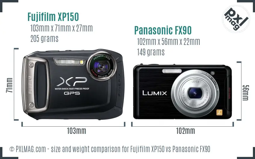 Fujifilm XP150 vs Panasonic FX90 size comparison