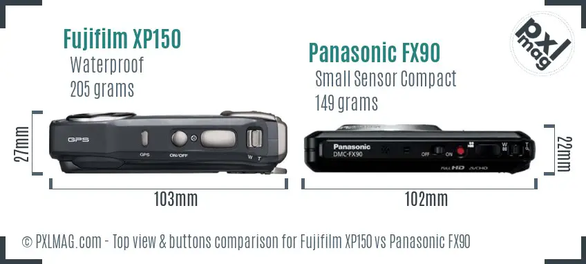 Fujifilm XP150 vs Panasonic FX90 top view buttons comparison