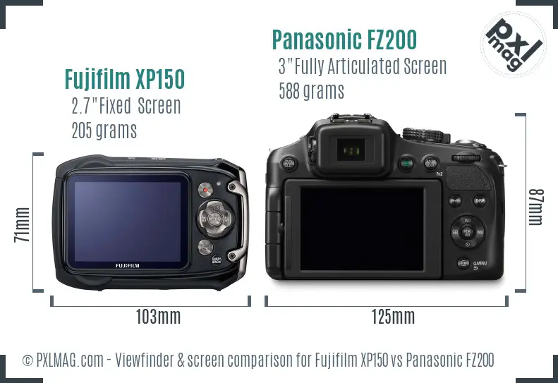 Fujifilm XP150 vs Panasonic FZ200 Screen and Viewfinder comparison