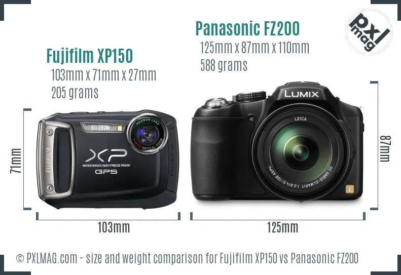 Fujifilm XP150 vs Panasonic FZ200 size comparison