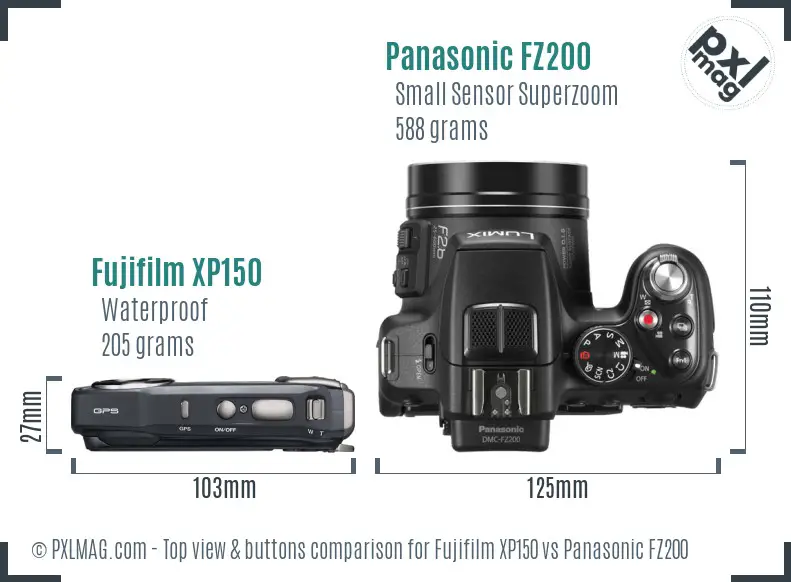 Fujifilm XP150 vs Panasonic FZ200 top view buttons comparison