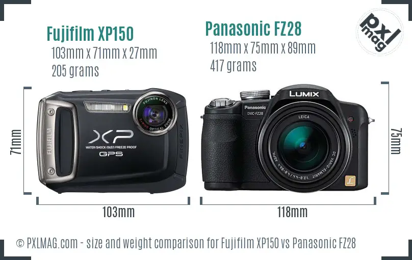 Fujifilm XP150 vs Panasonic FZ28 size comparison Fujifilm XP150 vs Panasonic FZ28 size comparison