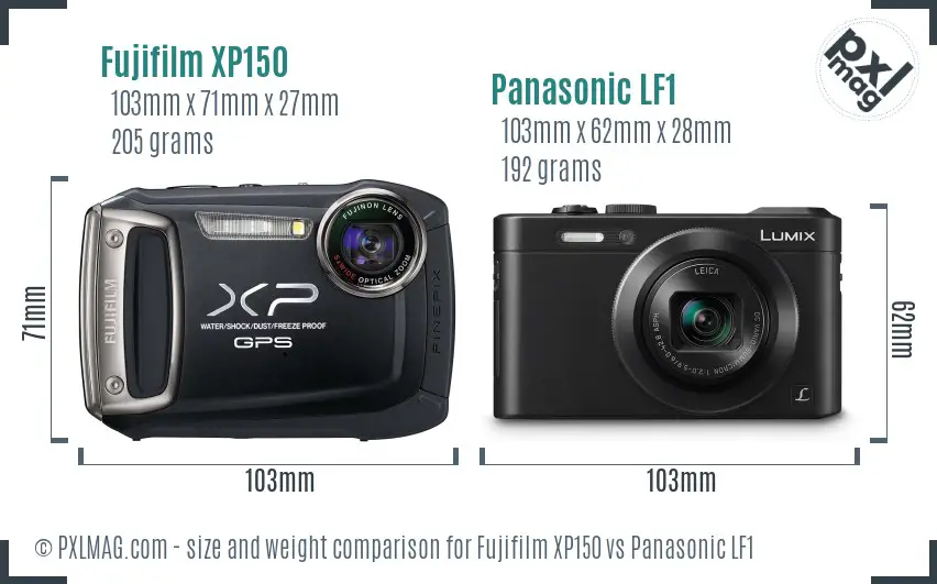Fujifilm XP150 vs Panasonic LF1 size comparison