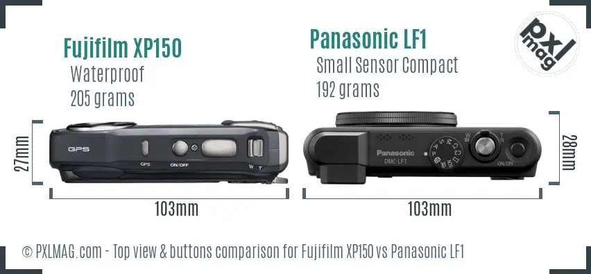 Fujifilm XP150 vs Panasonic LF1 top view buttons comparison