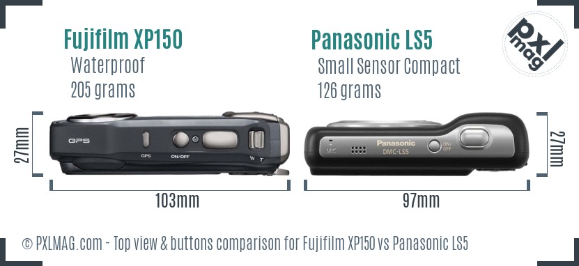 Fujifilm XP150 vs Panasonic LS5 top view buttons comparison