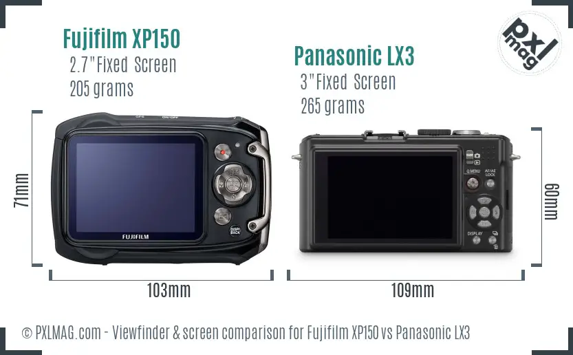 Fujifilm XP150 vs Panasonic LX3 Screen and Viewfinder comparison Fujifilm XP150 vs Panasonic LX3 Screen and Viewfinder comparison