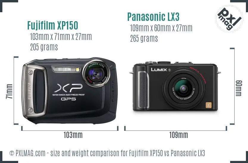 Fujifilm XP150 vs Panasonic LX3 size comparison Fujifilm XP150 vs Panasonic LX3 size comparison