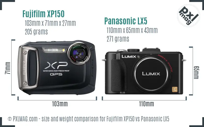 Fujifilm XP150 vs Panasonic LX5 size comparison Fujifilm XP150 vs Panasonic LX5 size comparison