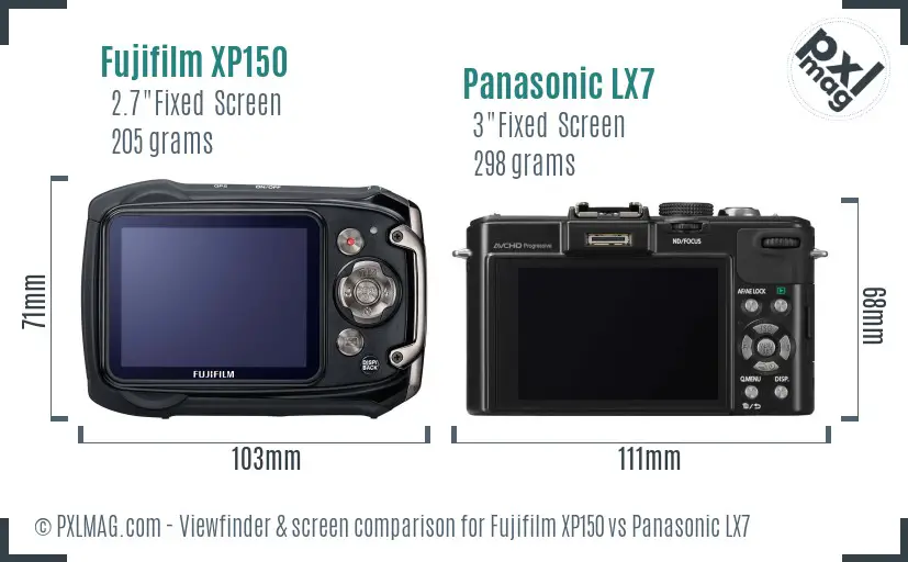 Fujifilm XP150 vs Panasonic LX7 Screen and Viewfinder comparison