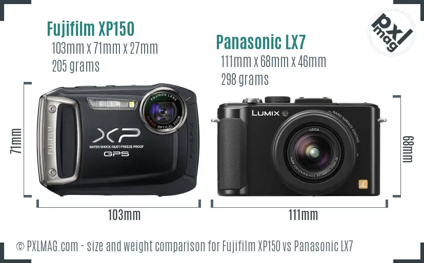 Fujifilm XP150 vs Panasonic LX7 size comparison