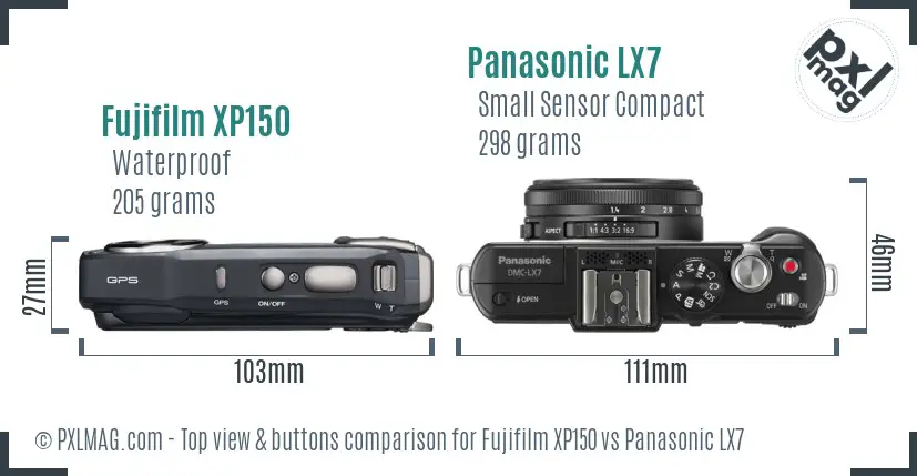Fujifilm XP150 vs Panasonic LX7 top view buttons comparison