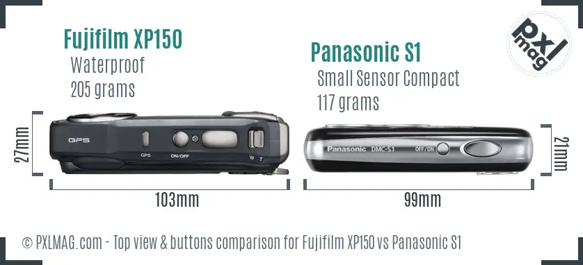 Fujifilm XP150 vs Panasonic S1 top view buttons comparison