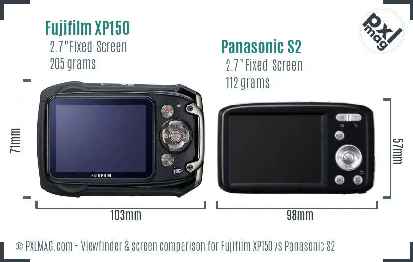 Fujifilm XP150 vs Panasonic S2 Screen and Viewfinder comparison