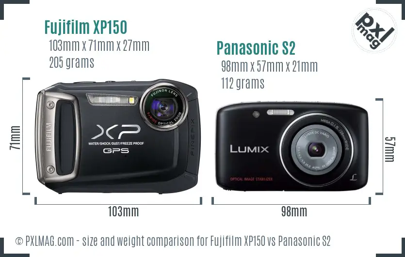 Fujifilm XP150 vs Panasonic S2 size comparison