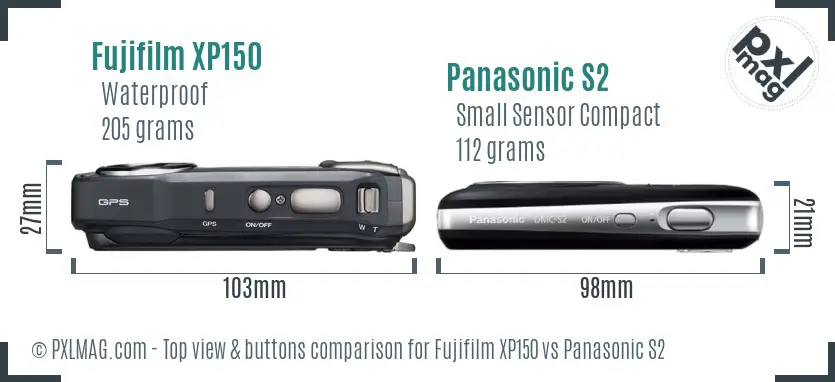 Fujifilm XP150 vs Panasonic S2 top view buttons comparison