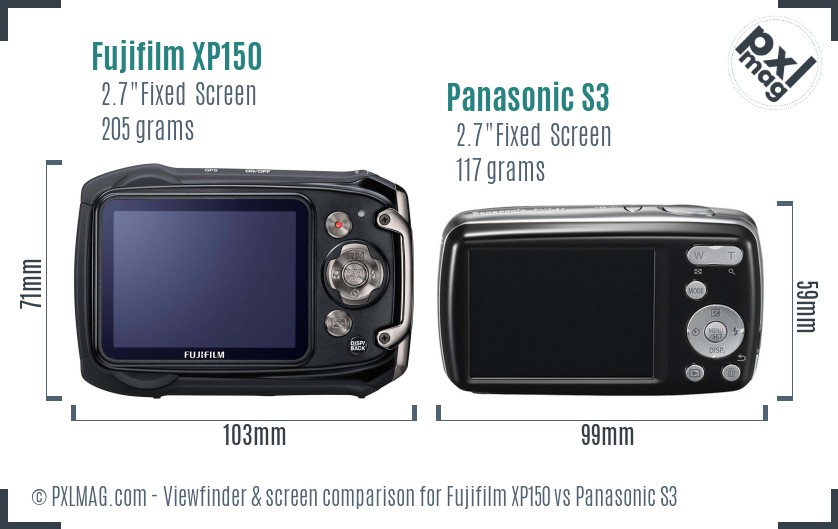 Fujifilm XP150 vs Panasonic S3 Screen and Viewfinder comparison
