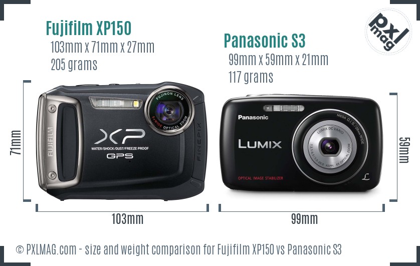 Fujifilm XP150 vs Panasonic S3 size comparison