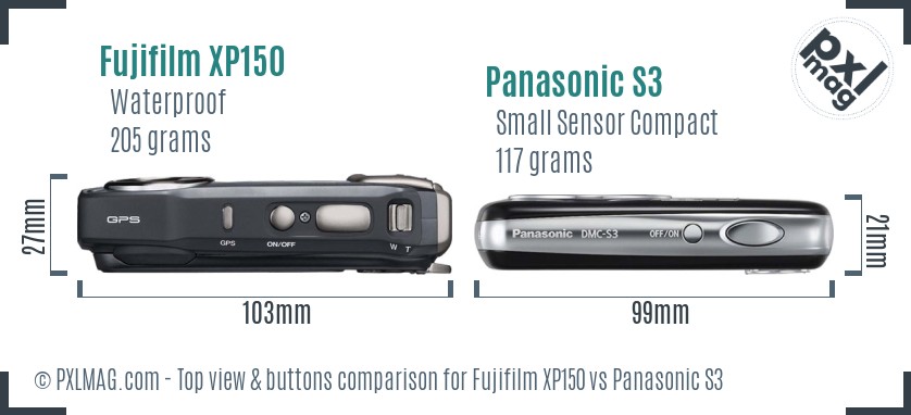 Fujifilm XP150 vs Panasonic S3 top view buttons comparison
