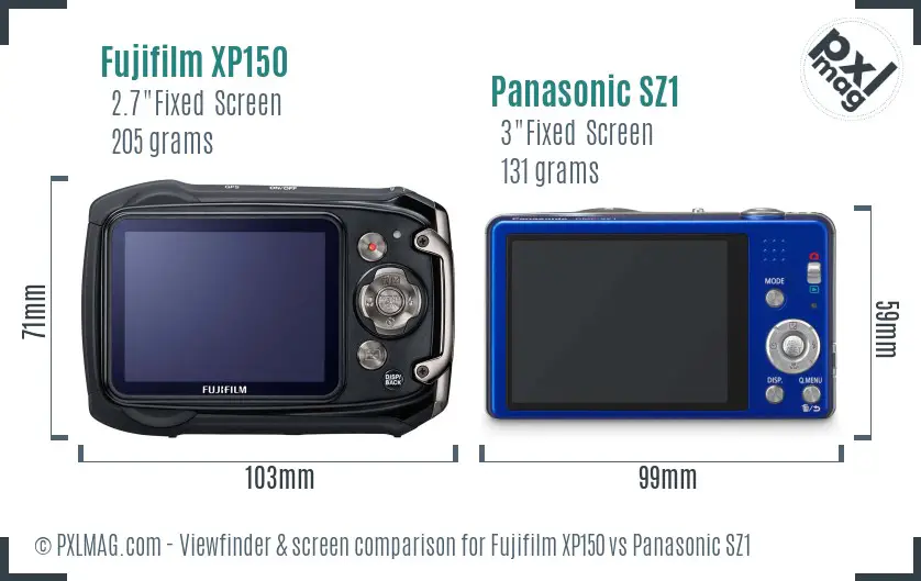 Fujifilm XP150 vs Panasonic SZ1 Screen and Viewfinder comparison