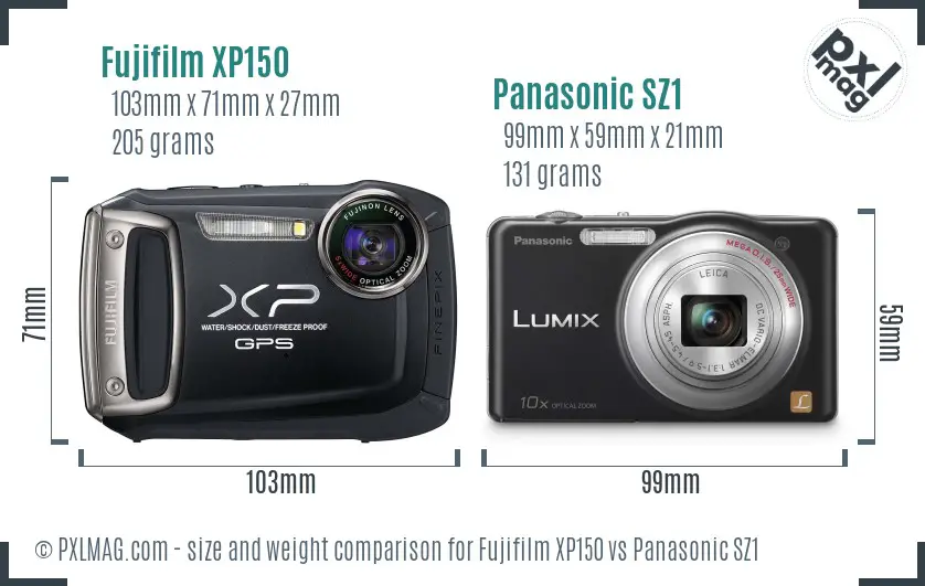 Fujifilm XP150 vs Panasonic SZ1 size comparison