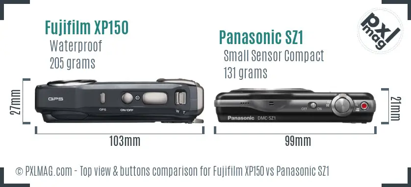 Fujifilm XP150 vs Panasonic SZ1 top view buttons comparison