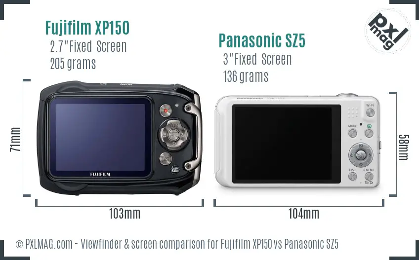 Fujifilm XP150 vs Panasonic SZ5 Screen and Viewfinder comparison