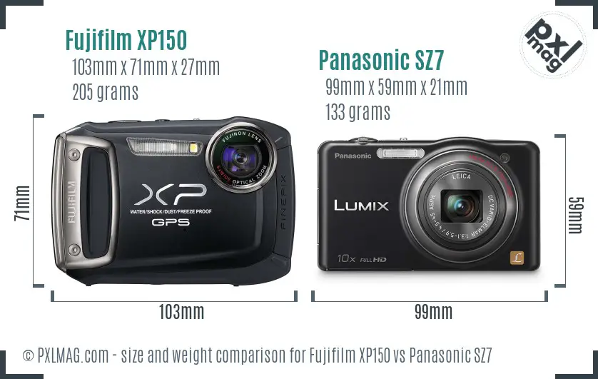 Fujifilm XP150 vs Panasonic SZ7 size comparison