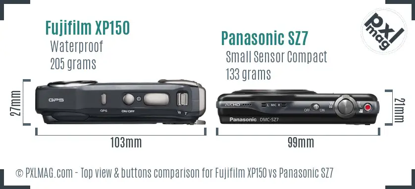 Fujifilm XP150 vs Panasonic SZ7 top view buttons comparison