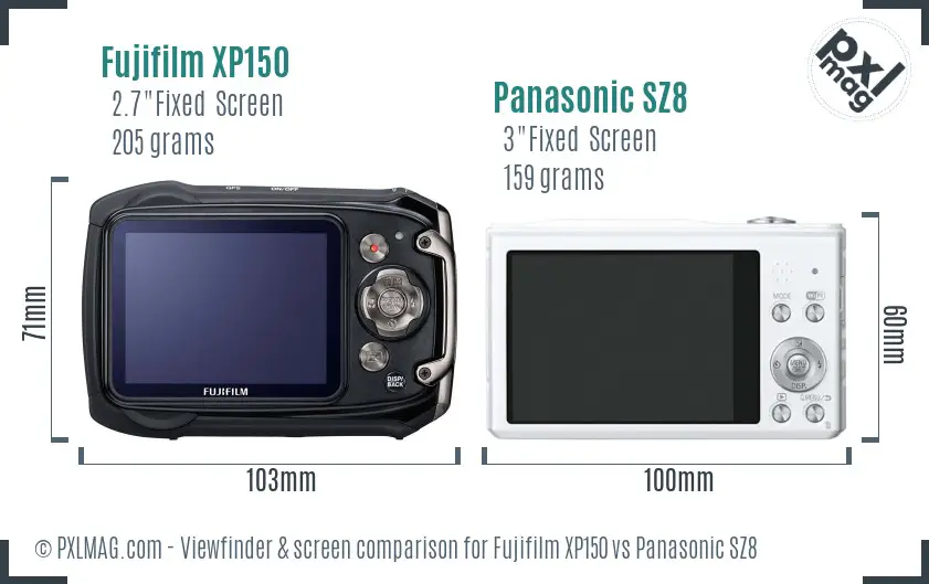 Fujifilm XP150 vs Panasonic SZ8 Screen and Viewfinder comparison