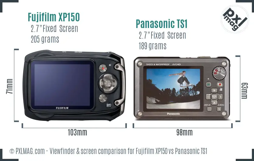 Fujifilm XP150 vs Panasonic TS1 Screen and Viewfinder comparison