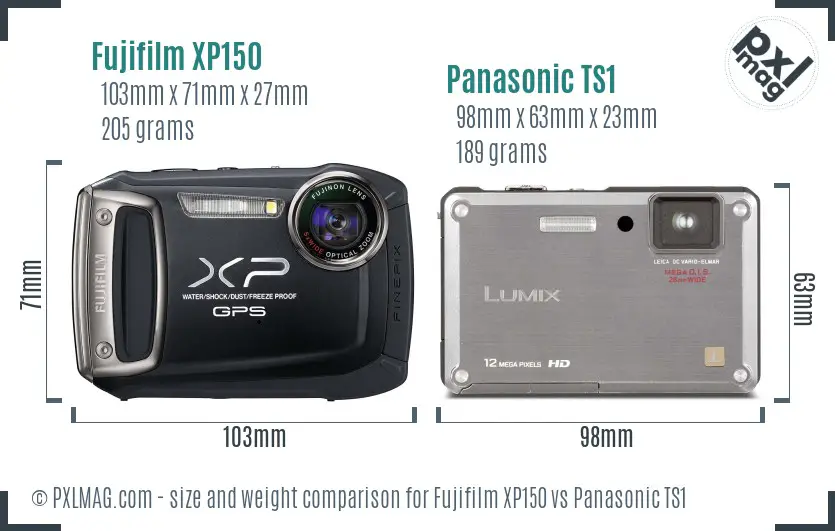 Fujifilm XP150 vs Panasonic TS1 size comparison Fujifilm XP150 vs Panasonic TS1 size comparison