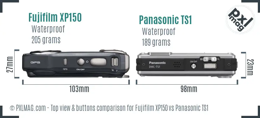 Fujifilm XP150 vs Panasonic TS1 top view buttons comparison