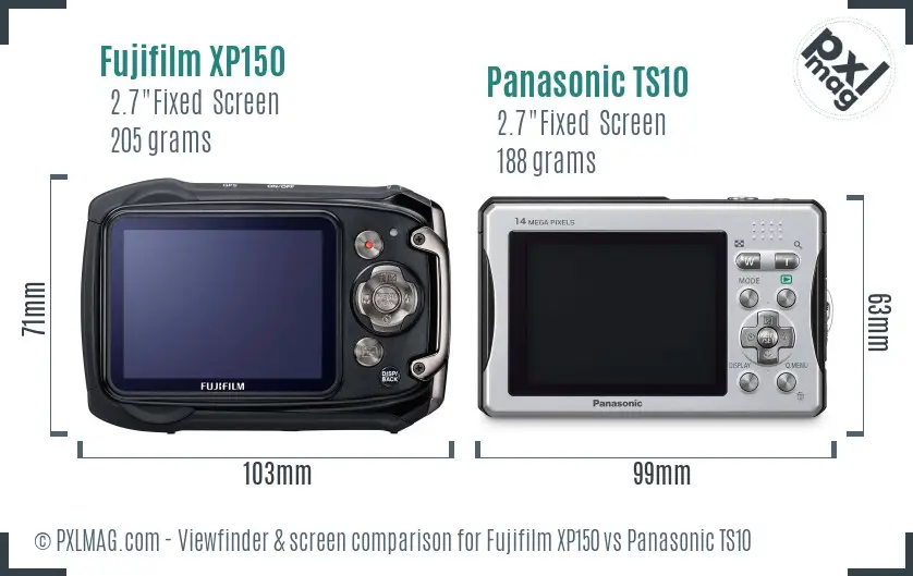 Fujifilm XP150 vs Panasonic TS10 Screen and Viewfinder comparison