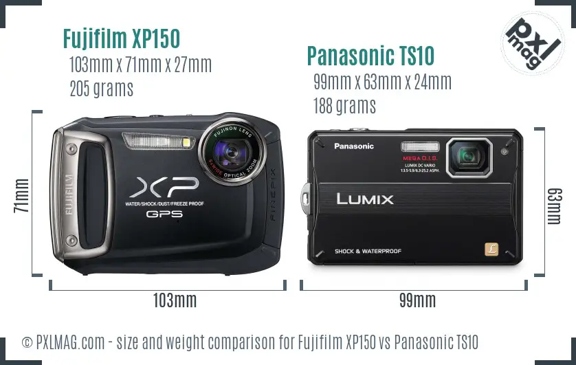 Fujifilm XP150 vs Panasonic TS10 size comparison