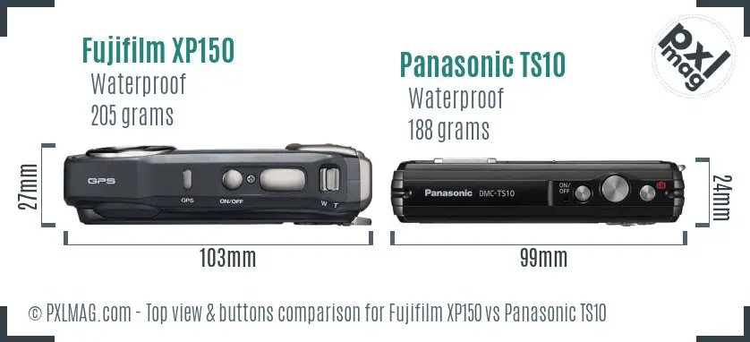 Fujifilm XP150 vs Panasonic TS10 top view buttons comparison