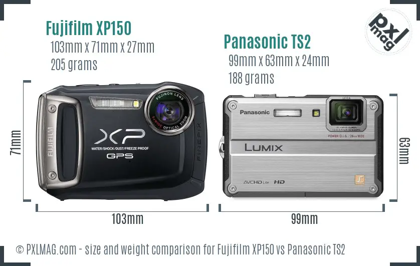 Fujifilm XP150 vs Panasonic TS2 size comparison